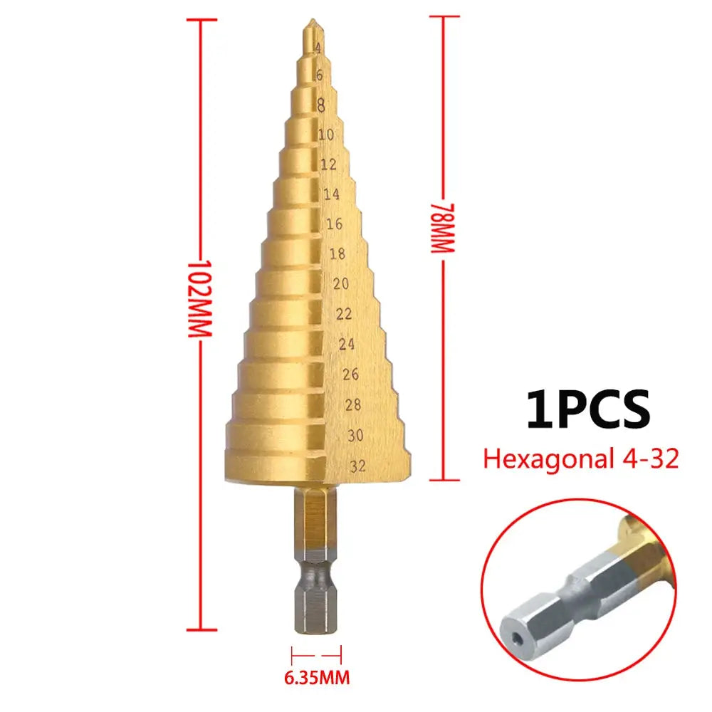 Titanium Coated HSS Step Drill Bit 4 To 32 Mm 4 To 20 Mm Metal Wood Hole Cutter Cone Design