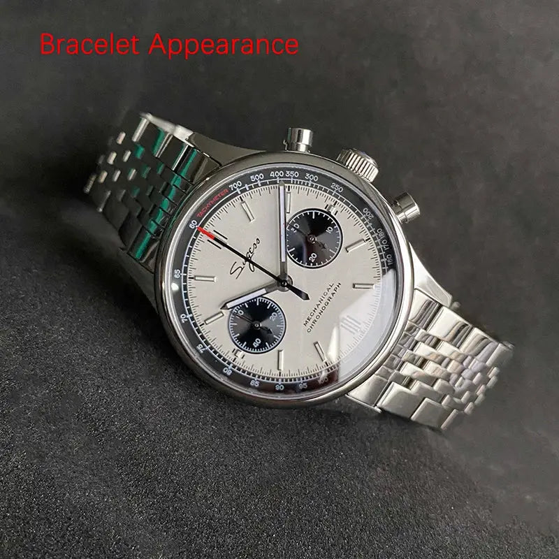 Simples Market Limited Edition ST19 pilot mechanical chronograph watch, 40mm stainless steel bracelet, panda subdials