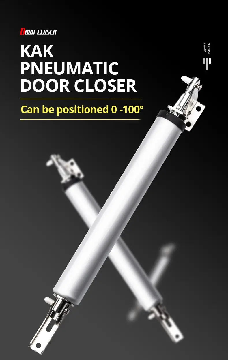 KAK pneumatic door closer, silver metal body, adjustable 0-100°, 2-pack.