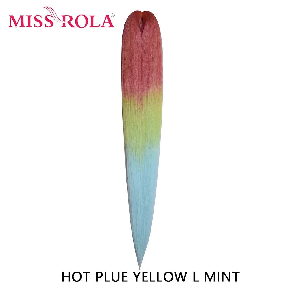 Miss Rola synthetic 30in Kanekalon hair braid extension, gradient pink to yellow to mint blue