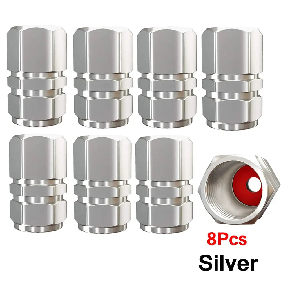 Tire valve caps aluminum alloy, silver, 8 pcs for cars motorcycles trucks bikes — Simples Market