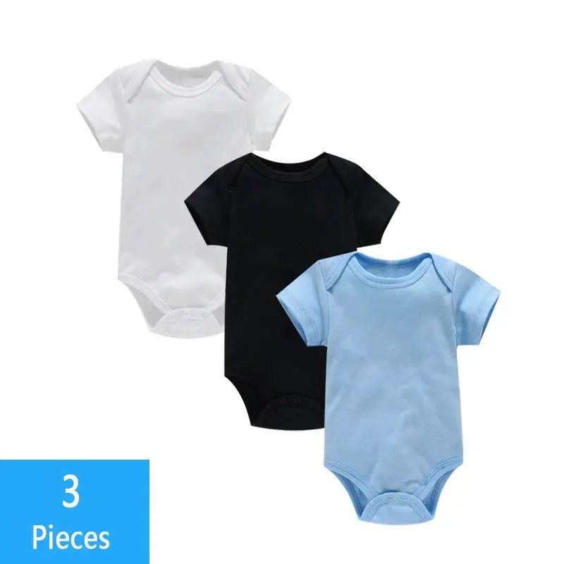 3 Piece Baby Bodysuit Set Cotton Summer Romper For Newborns Boys Girls Solid Color Jumpsuit Clothing