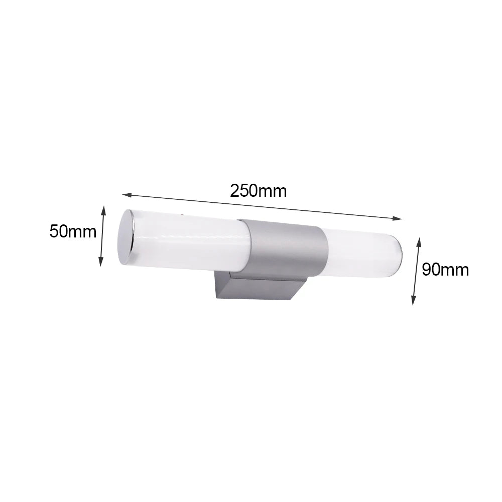 Simples Market LED bathroom wall light with dual white tubes and gray mount, 250mm long, waterproof