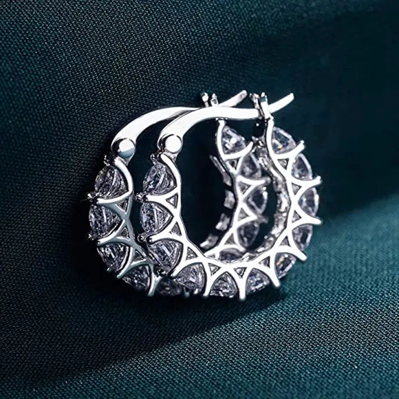 Huitan crystal CZ pave hoop earrings, silver-tone hoops for women