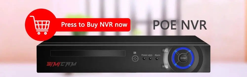 SIMCAM POE NVR front panel with blue LED ring and status LEDs
