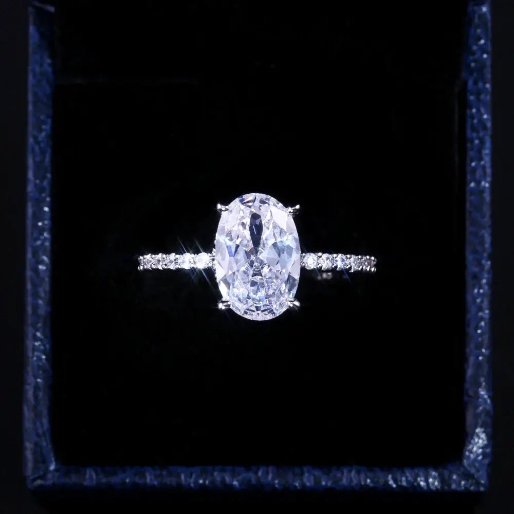 Huitan Oval Dazzling Brilliant CZ Stone Ring Four Prong Setting Wedding Anniversary Gift For Wife And Girlfriend - Simples Market