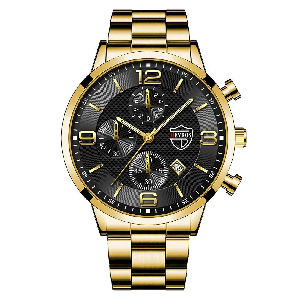 LuxAurum Mens Luxury Business Watch Stainless Steel Quartz With Calendar And Luminous Hands
