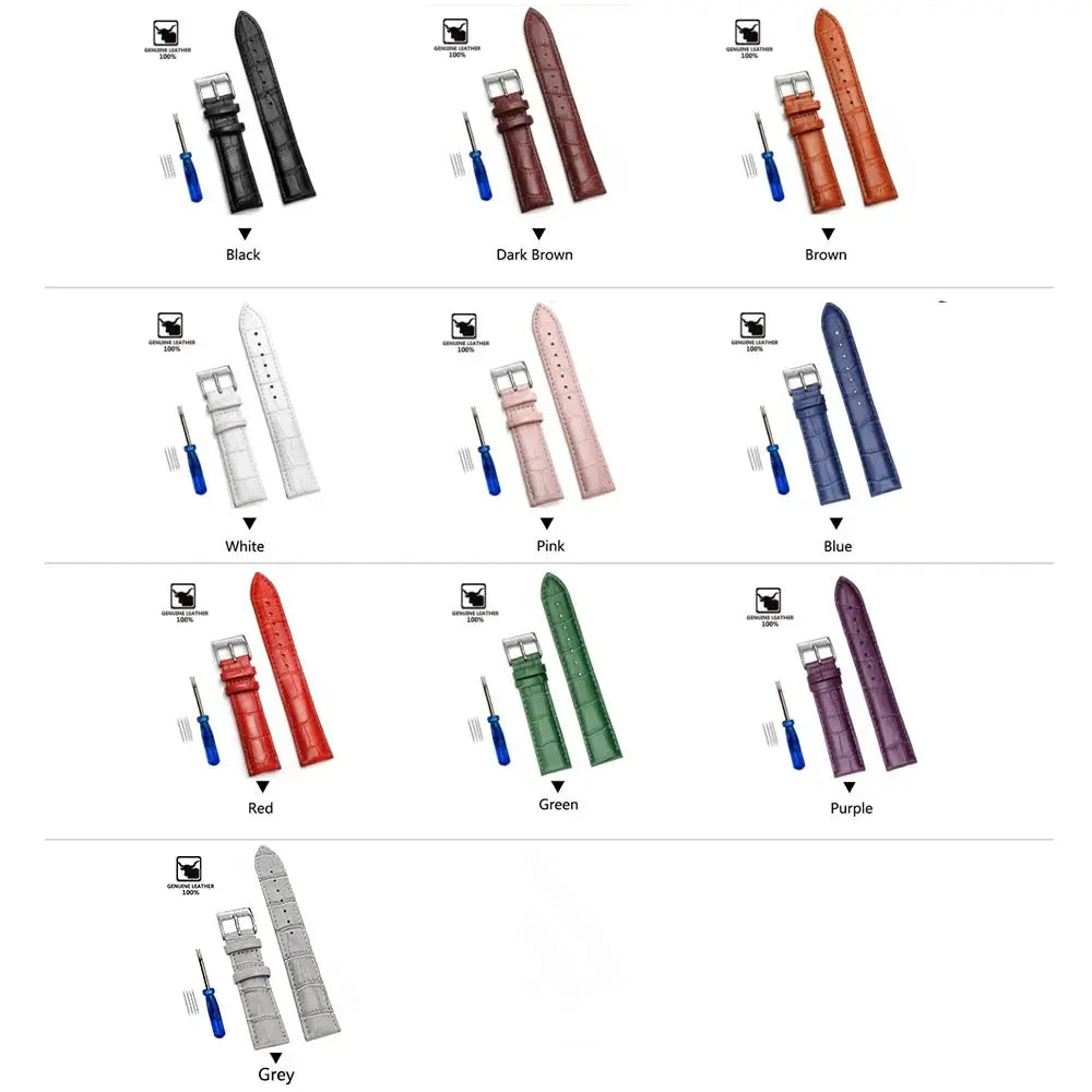 Simples Market Premium Genuine Leather Watchbands in 10 colors (12–24 mm) with tool kit