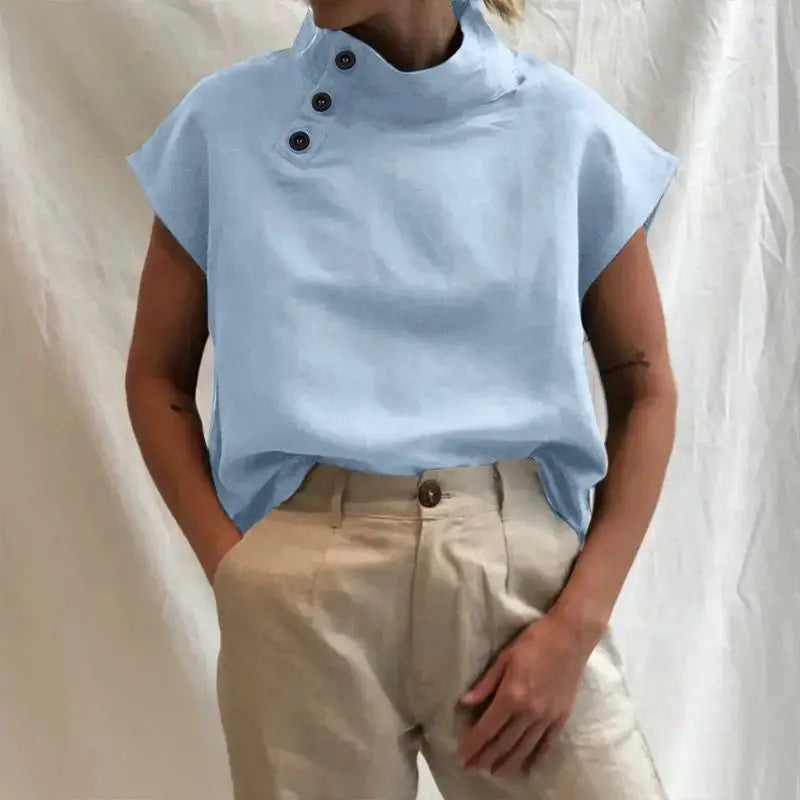 ZANZEA Women Blouses Cotton Linen Summer Top Short Sleeve Tunic