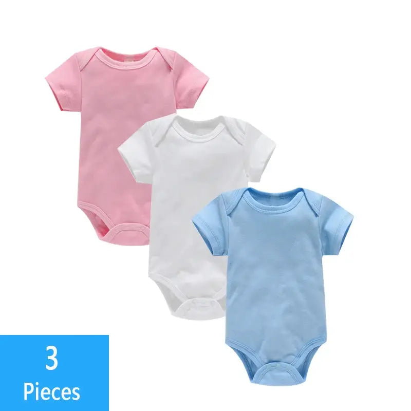 3 Piece Baby Bodysuit Set Cotton Summer Romper For Newborns Boys Girls Solid Color Jumpsuit Clothing