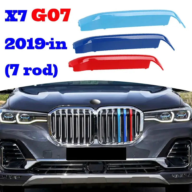 3Pcs BMW front grille trim strips in blue, dark blue and red for multiple BMW models