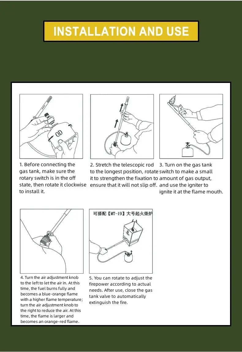Torch spray gun installation and use guide for CAMPINGMOON XD-6-NE stainless steel model by Simples Market