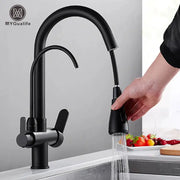 Simples Market matte black dual-handle kitchen faucet with pull-out spray head