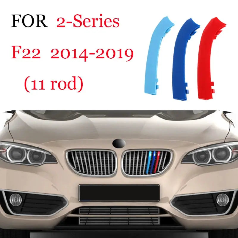 3Pcs Front Grille Trim Strips for BMW 2-Series F22 2014-2019 by Simples Market in blue and red