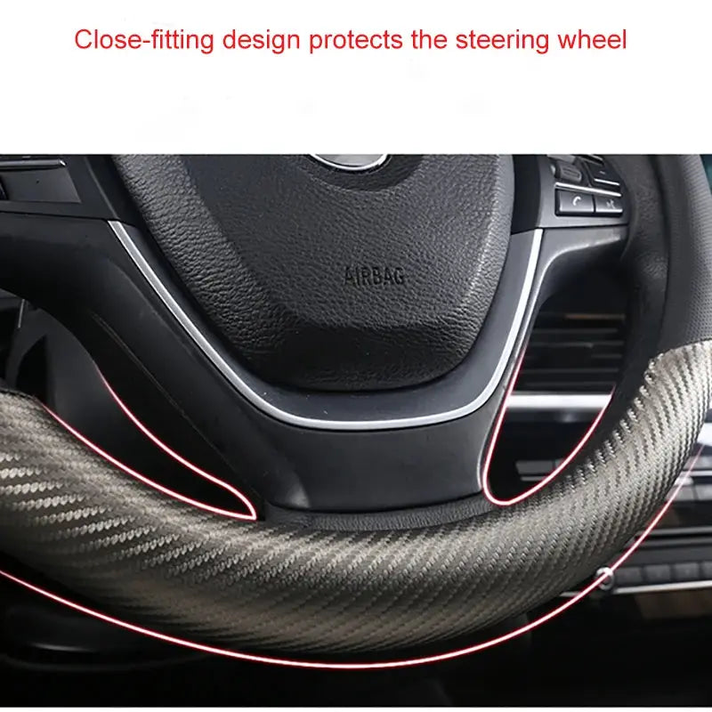 Simples Market carbon fiber steering wheel cover with red trim