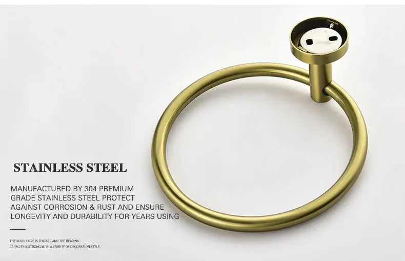 Towel ring in brushed gold stainless steel for wall-mounted bathroom accessories
