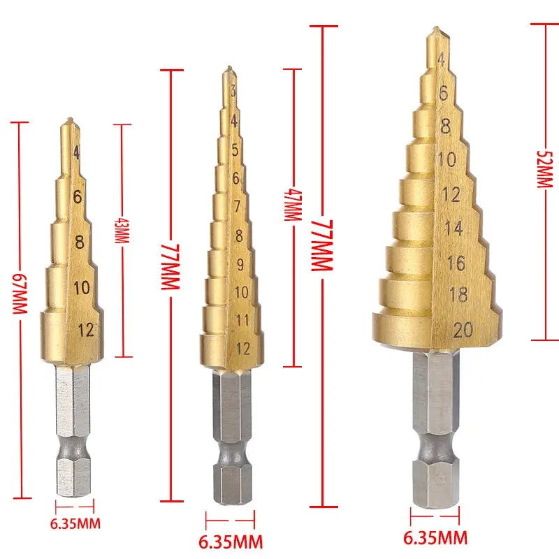 Titanium Coated HSS Step Drill Bit 4 To 32 Mm 4 To 20 Mm Metal Wood Hole Cutter Cone Design