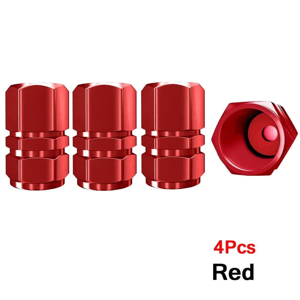 Aluminum alloy tire valve caps set, red, 4 pcs for cars, motorcycles, trucks, bikes