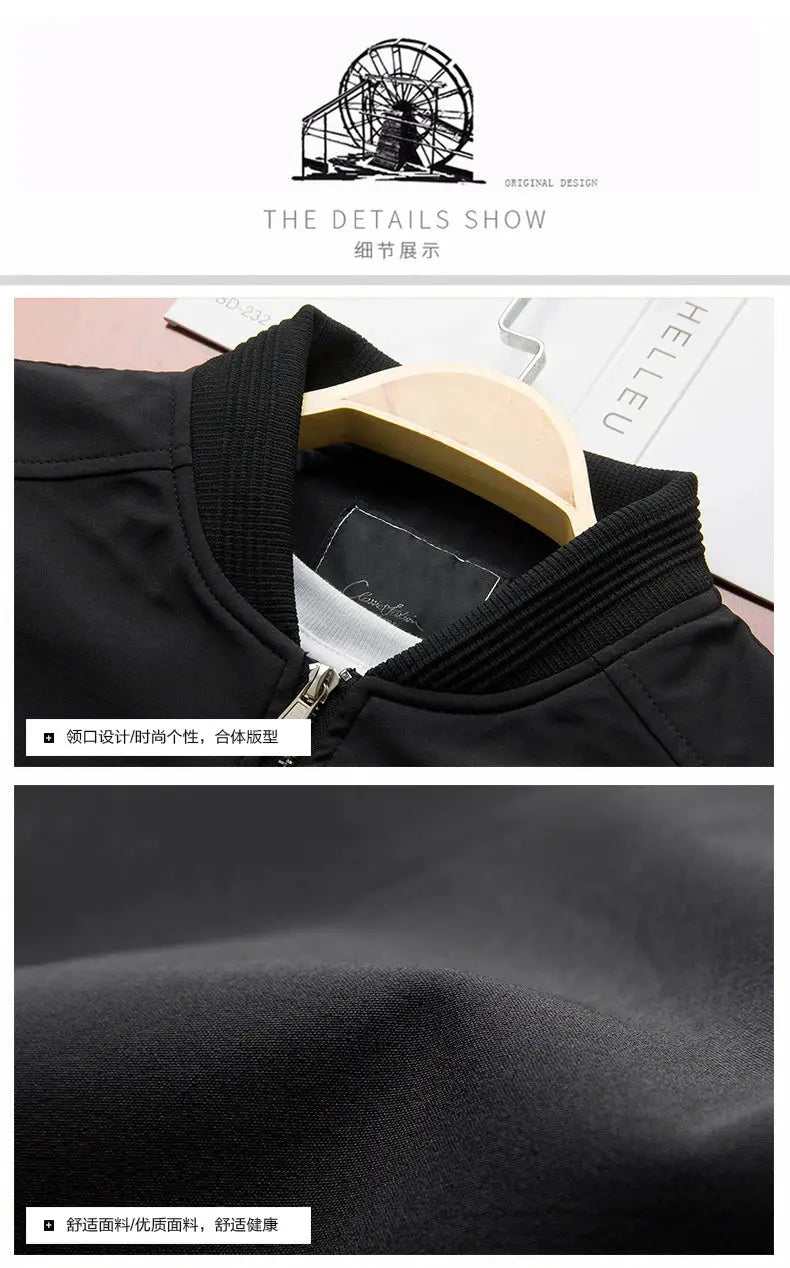 Men's black bomber windbreaker jacket with zip front and ribbed collar; slim, lightweight outwear by Simples Market.
