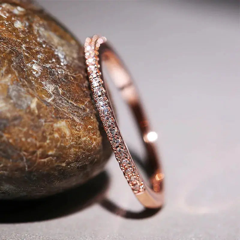 Huitan Three Colors Simple Band Ring for Women with Shiny Cubic Zirconia Brass Plated Jewelry Anniversary Gift