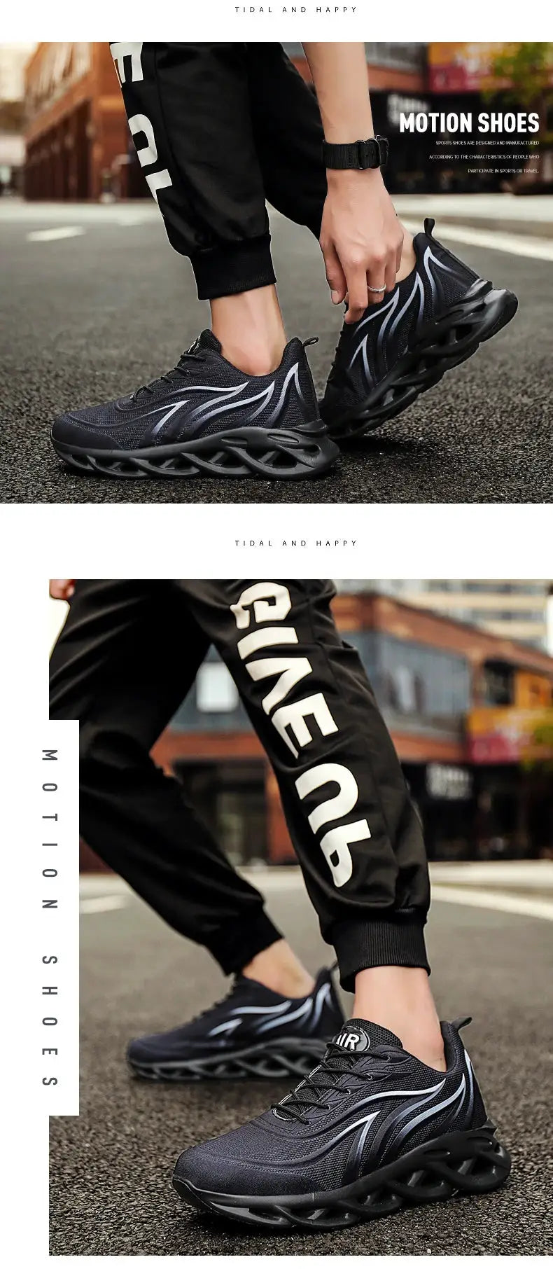 Social Shoe men's black mesh running shoes with breathable knit upper and wave-pattern sole