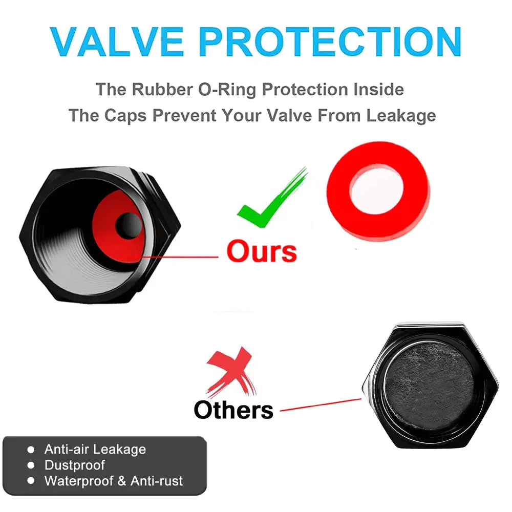 AUTCOAT Aluminum Alloy Tire Valve Caps with Rubber Ring for Cars Trucks Motorcycles Bikes Dustproof Rim Stem Covers