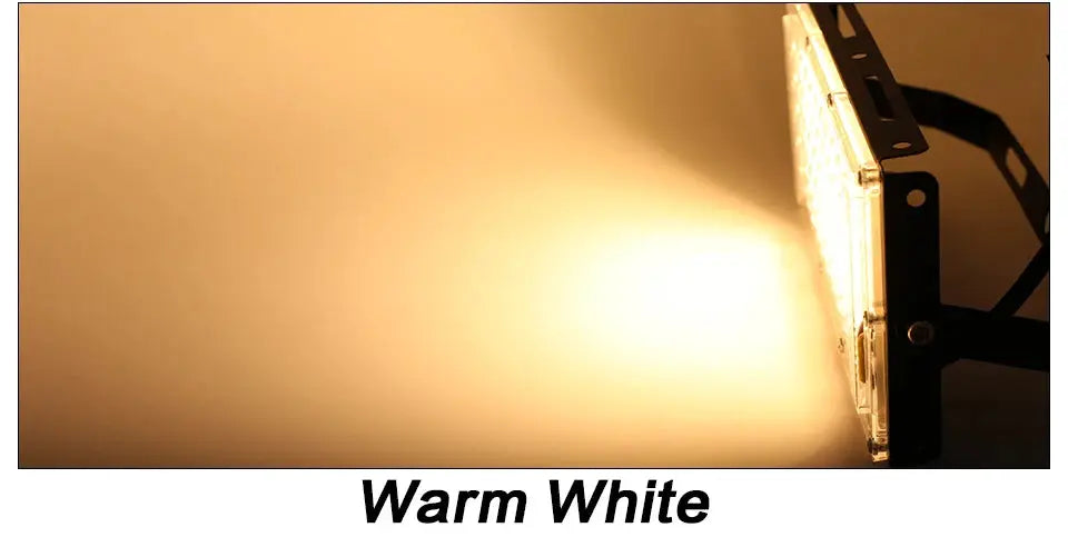 Flood light LED spotlight for outdoor use with warm white lighting and metal mounting bracket