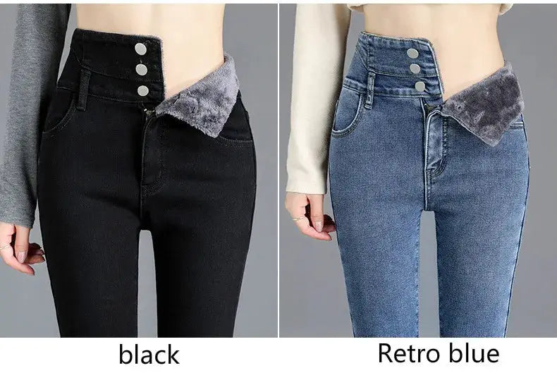 Thermal Winter Thick Fleece High Waist Stretch Skinny Jeans For Women