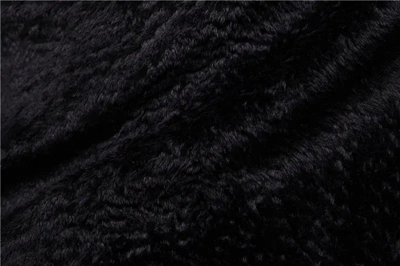 Winter fleece motorcycle jacket fabric close-up in black faux fur by Simples Market