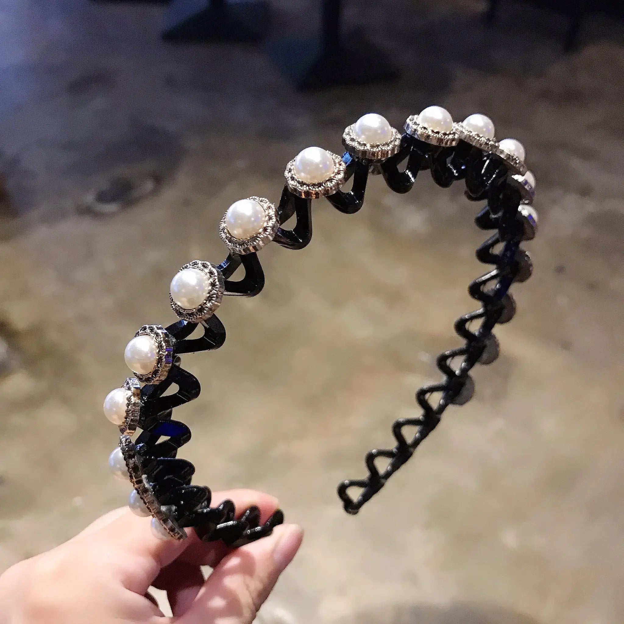 Non Slip Rhinestone Hairbands Elastic Flower Design With Pearl Accents For Women And Girls Headbands