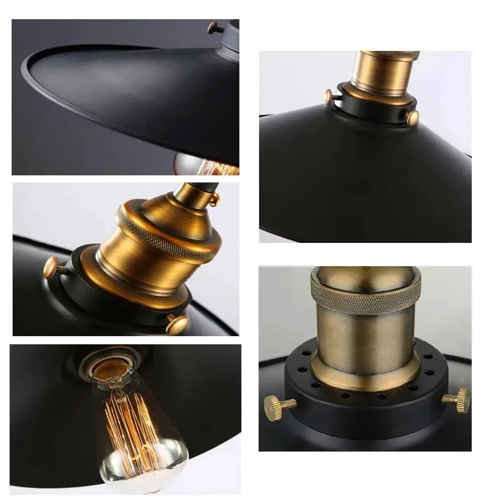 E27 Vintage Retro Edison Loft Pendant Lamp by Simples Market, black lacquered iron shade with brass hardware