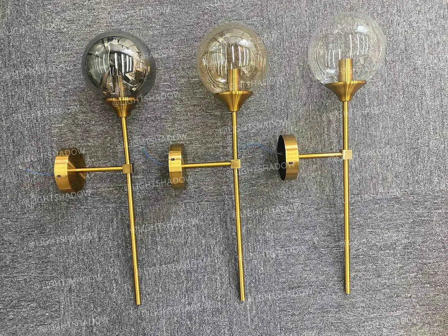 Simples Market modern glass wall lamp set of 3 gold brass sconces with round bulbs for bedside or living room