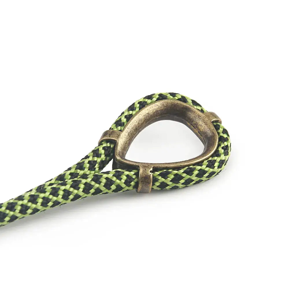 Paracord keychain with brass ring and lime-green/black braided cord