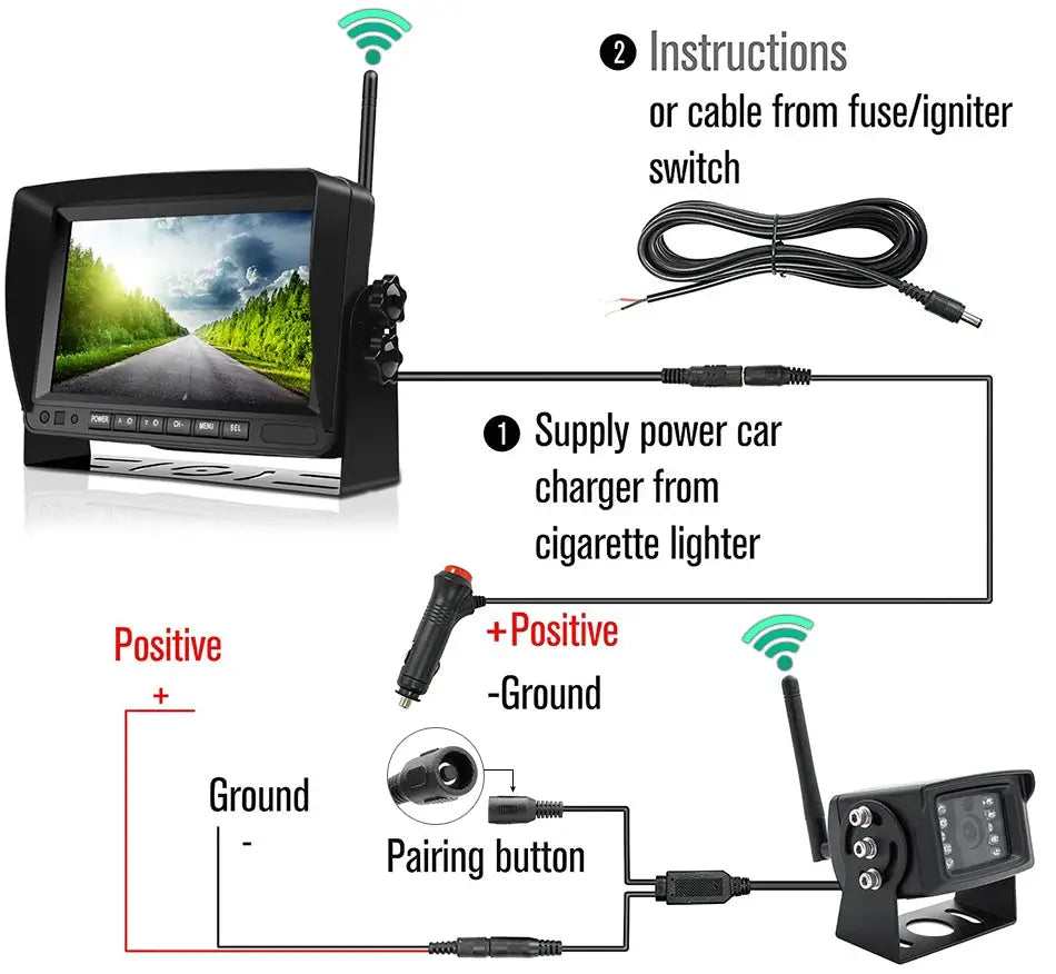 7-inch black DVR monitor with wireless night-vision camera for bus or car