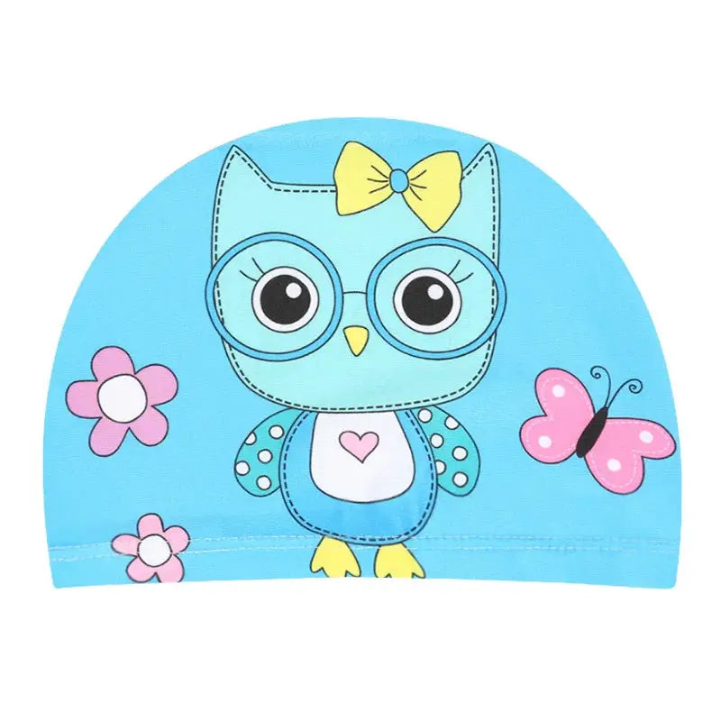 Kids Cartoon Swim Cap Elastic Fabric Pool Water Sports Ears Protection Hat Bathing Cap Boys Girls