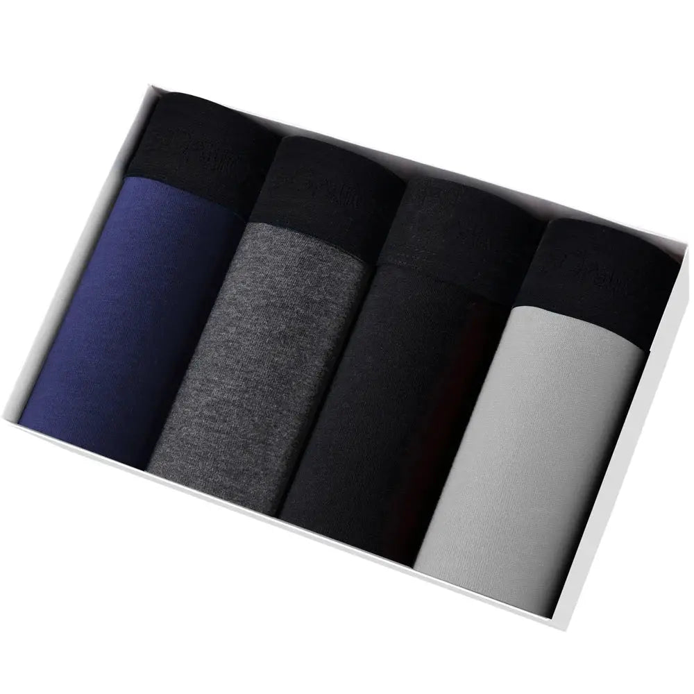 Boxer shorts 4-piece set for men by Simples Market in blue, gray, black, and light gray cotton