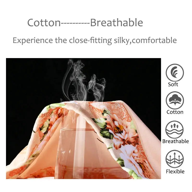 Panties for women, pink floral cotton breathable briefs, plus-size