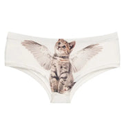 DeanFire Kawaii 3D panties for women in white with angel kitten print