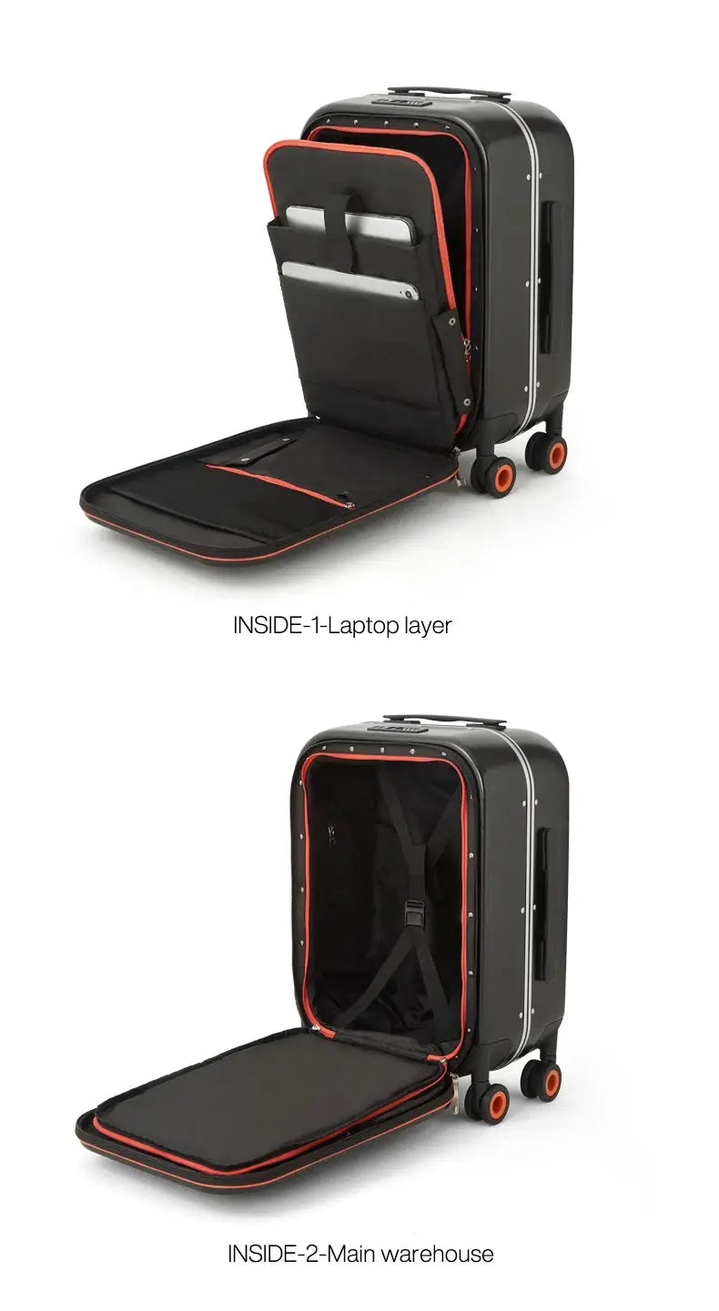 Mixi patent aluminum-frame carry-on suitcase with red trim and built-in laptop sleeve, Simples Market, 18/20/24 inch