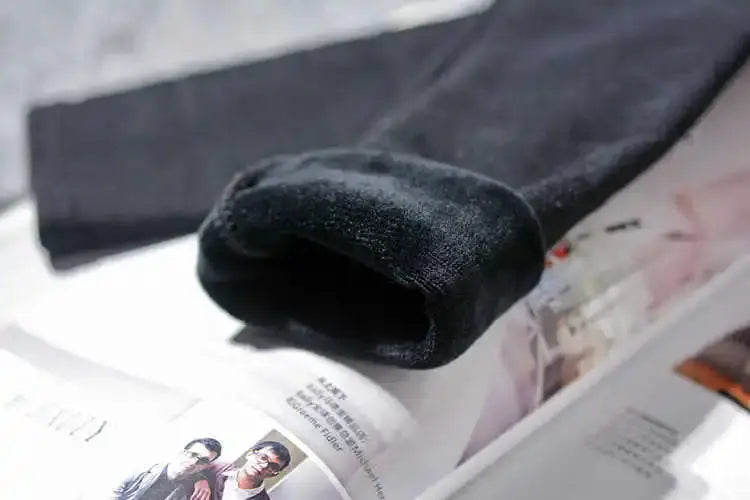 Autumn Winter thick leggings, black shiny fleece-lined, slim high-waist style