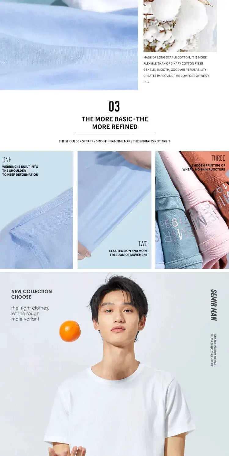 Semir Summer Cotton T Shirts Men 2025 Simple O Neck Stretch Solid New Tops Clothing Casual Tshirt Man Streetwear Cool Tee Shirts