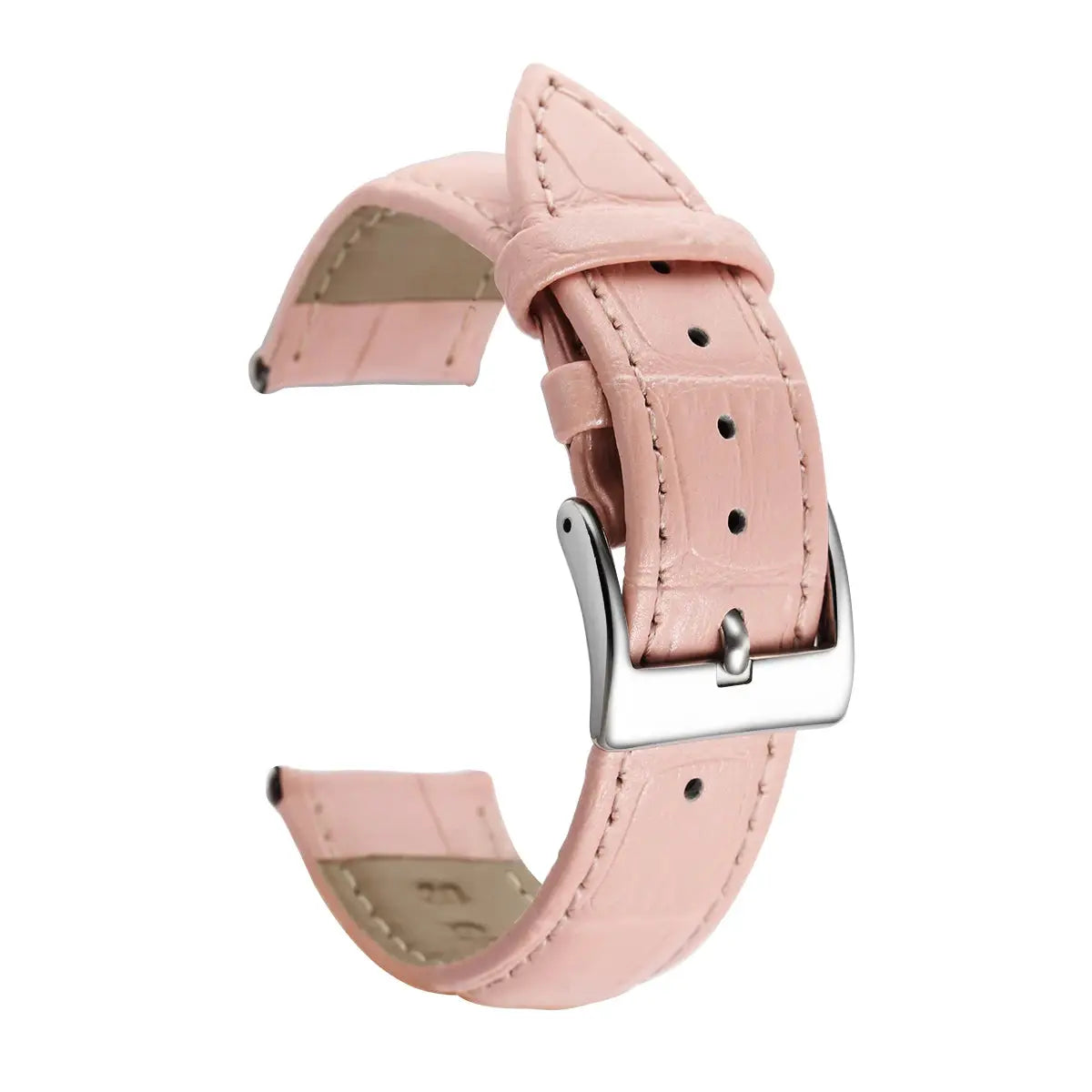 Leather watch band in pink by Simples Market with a stainless steel buckle, fits 12-24 mm
