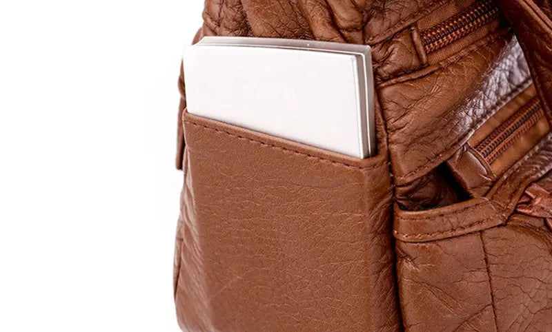 Simples Market brown PU leather women's messenger bag with front card slot pocket