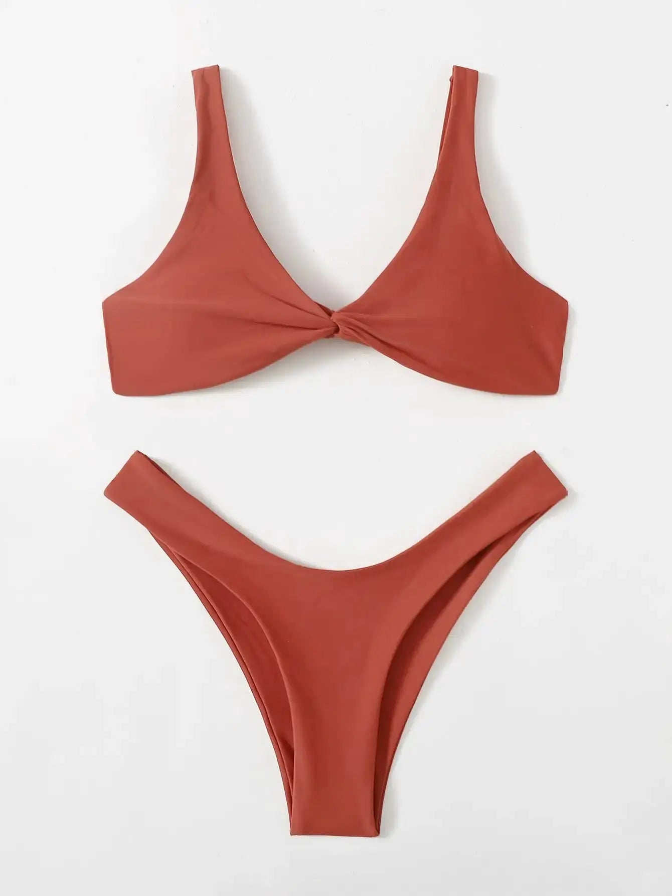 ZTVitality rust two-piece bikini set with twisted front top and high-leg bottoms, padded top