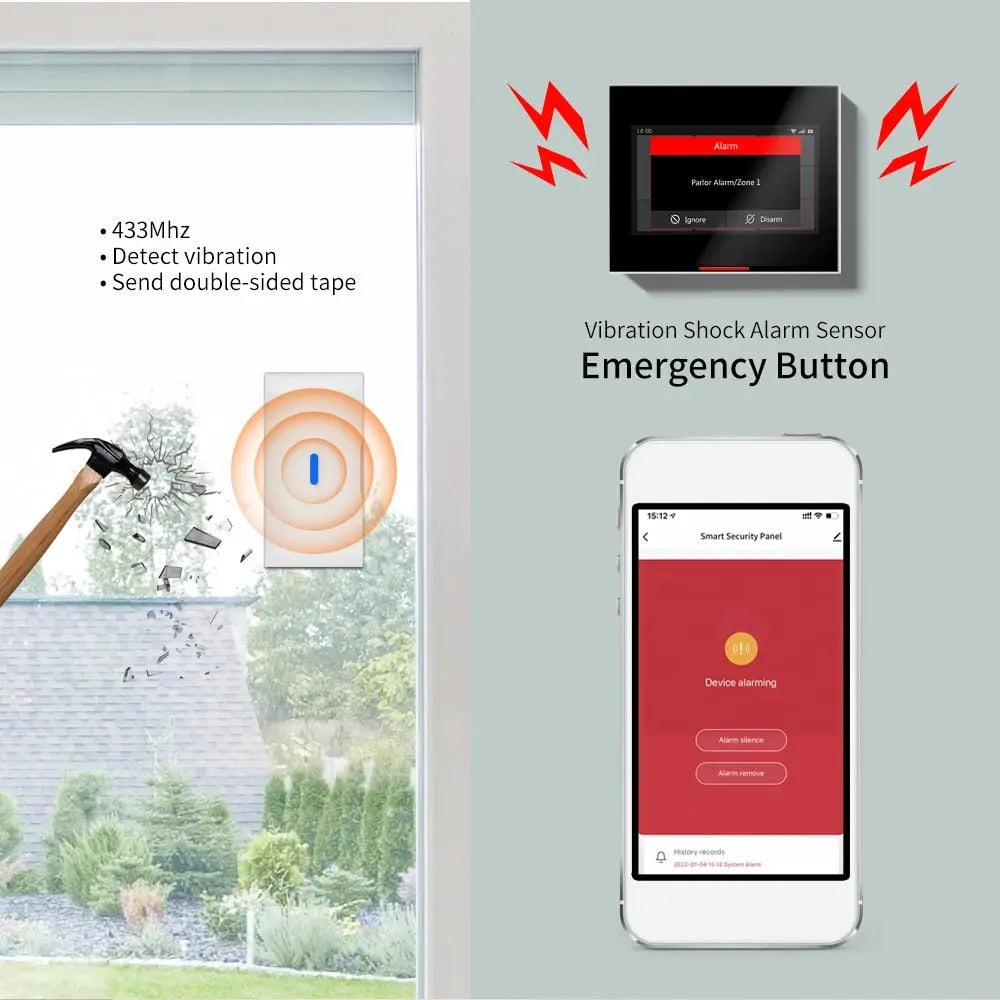 Staniot 433MHz wireless vibration glass-break sensor for indoor door/window security by Simples Market
