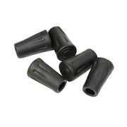 5Pcs black rubber trekking pole tip covers for Nordic walking sticks; replacement protector caps for outdoor hikes.