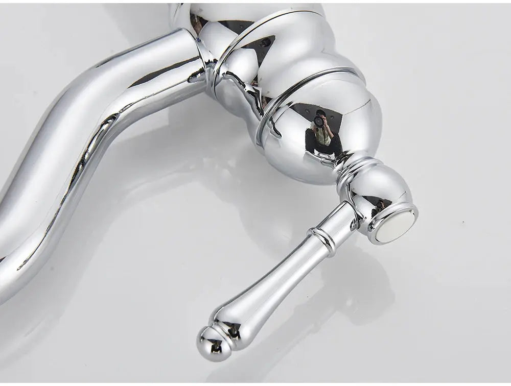 Chrome deck-mounted basin faucet with a single lever for 1-hole bathroom installation