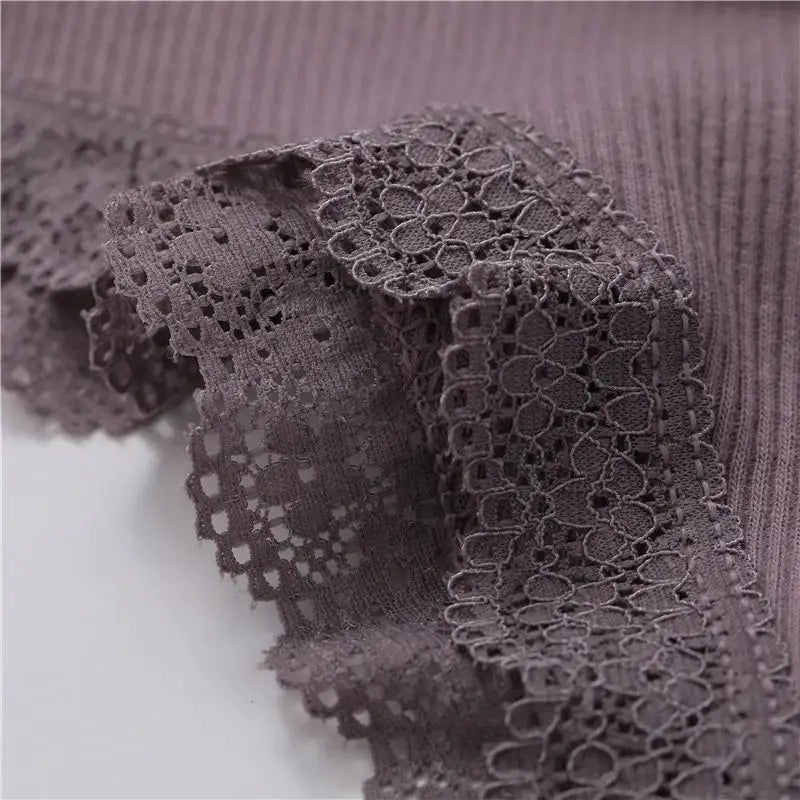 Women's mauve cotton-lace panties, Brazilian-style briefs with lace trim