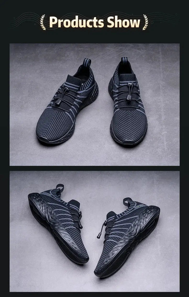 ONEMIX waterproof men's running shoes, black breathable knit upper with anti-slip sole