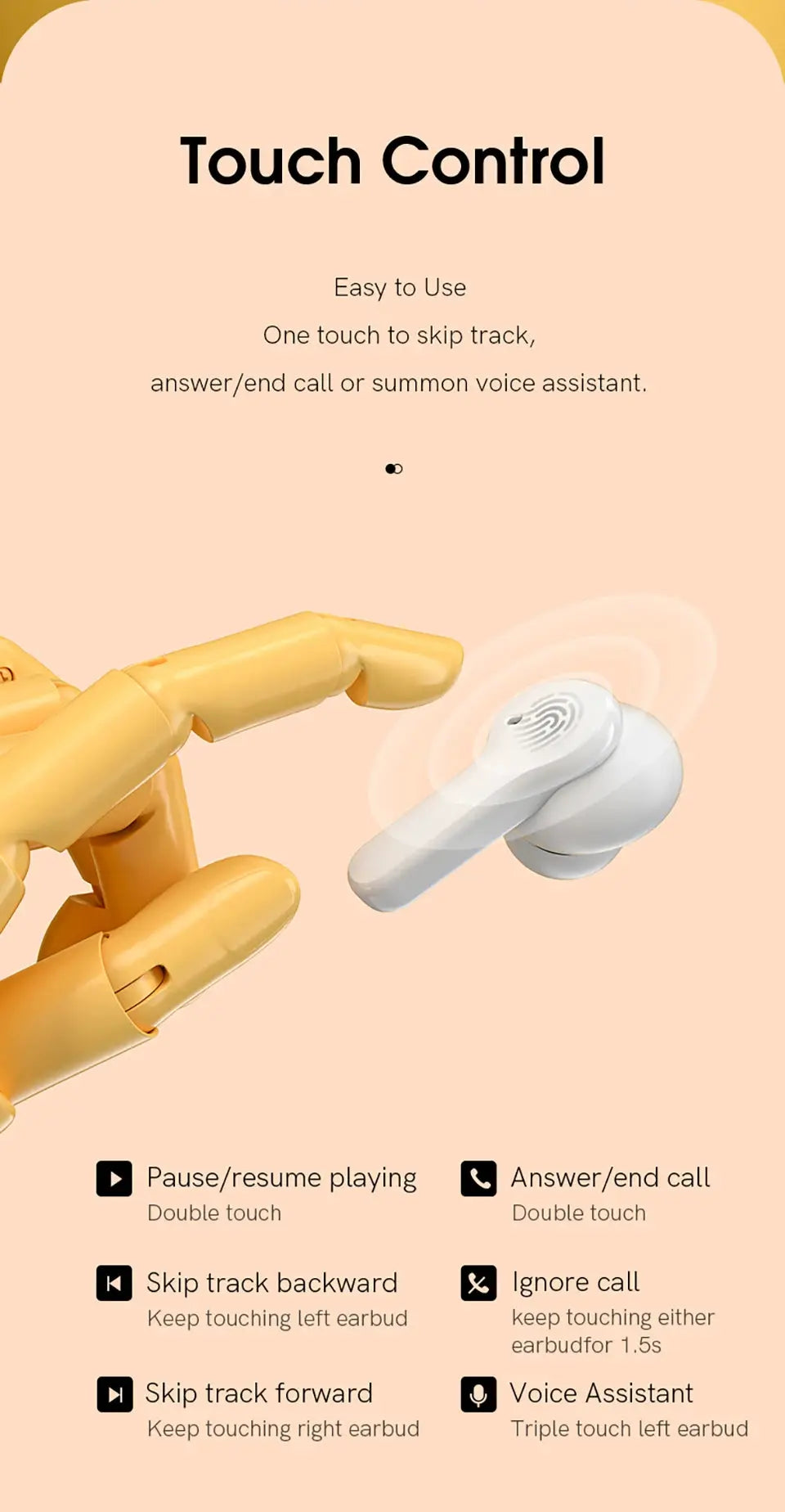 QCY T13 wireless earbuds with touch control, white